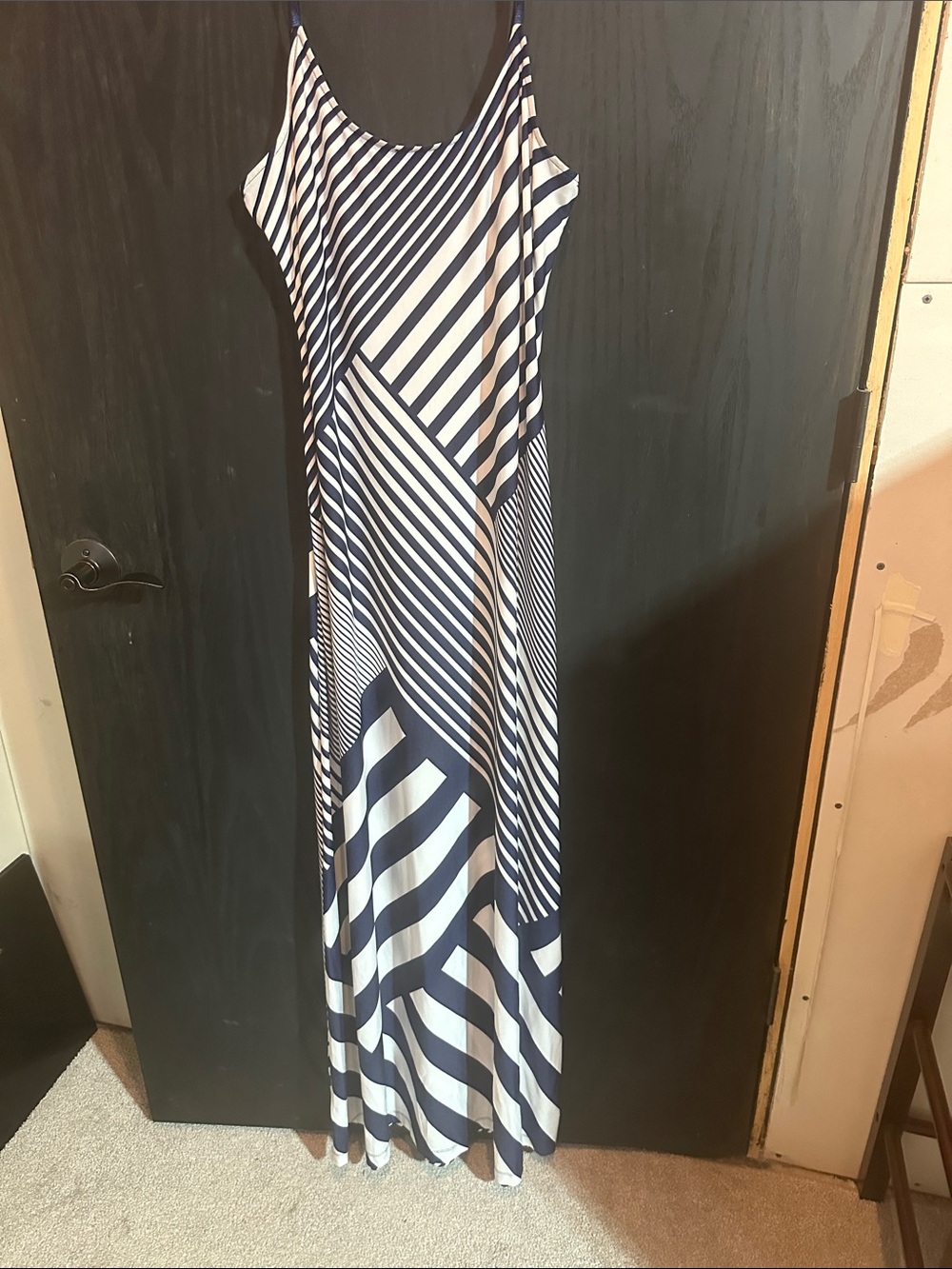 bailey blue Navy and White Geometric Striped Maxi Dress